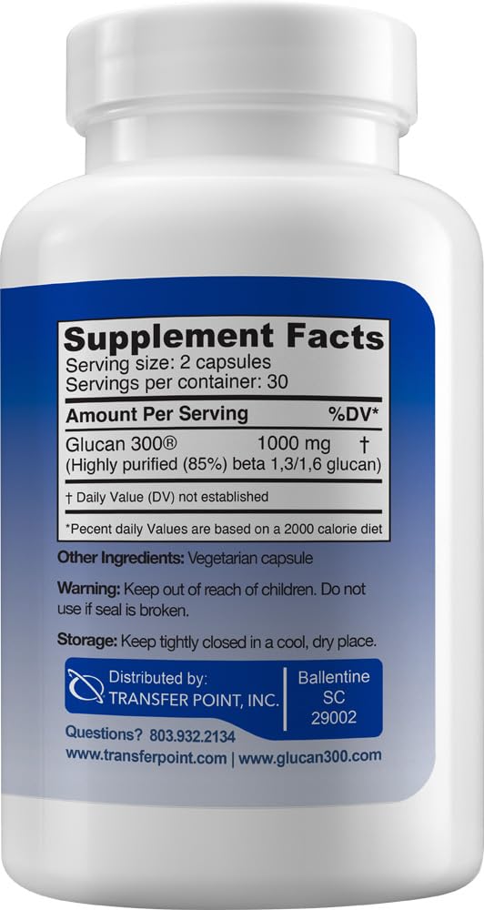 Transfer Point Beta 1,3D Glucan capsules arranged for easy dosing