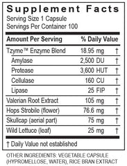 Transformation CalmZyme label close-up underscores dairy-free and vegetarian formulation.