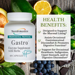 Transformation Gastro enzyme herbal blend capsules support comfortable post meal digestion.
