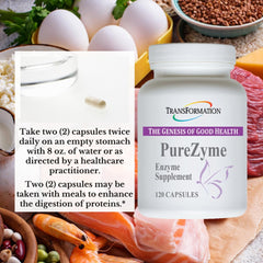 Transformation Purezyme label and packaging highlighting vegan-friendly, allergen-free formula.