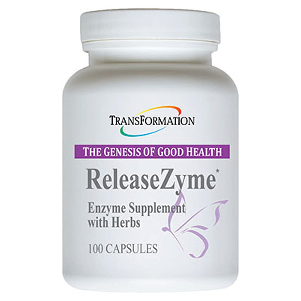 TRANSFORMATION ReleaseZyme bottle ready for daily digestive support.