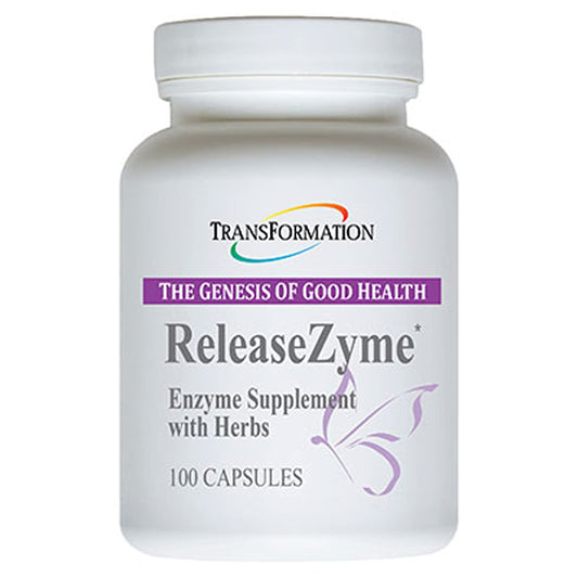 TRANSFORMATION ReleaseZyme bottle ready for daily digestive support.