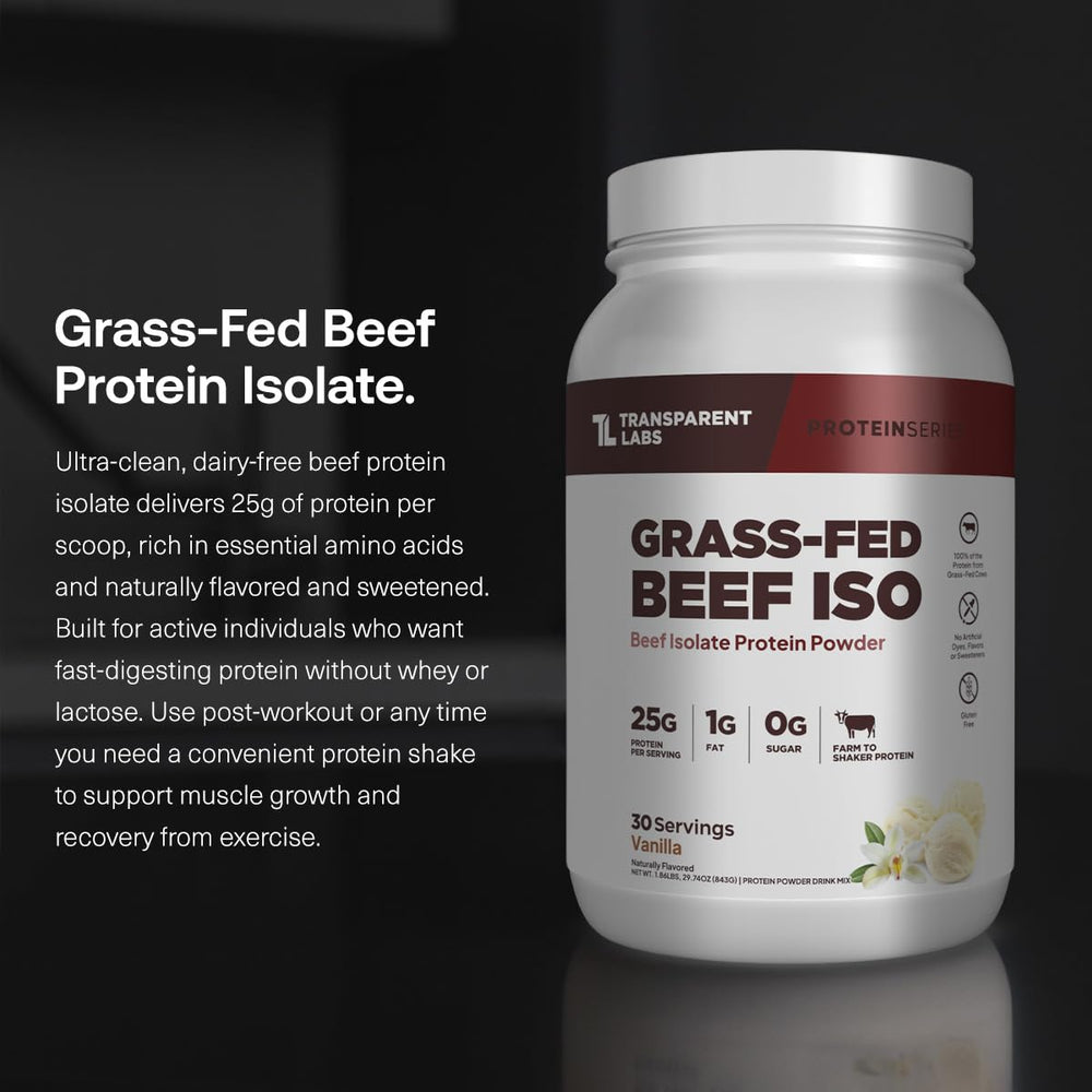 Transparent Labs Beef Protein Shake Glass — dairy-free nutrition after training