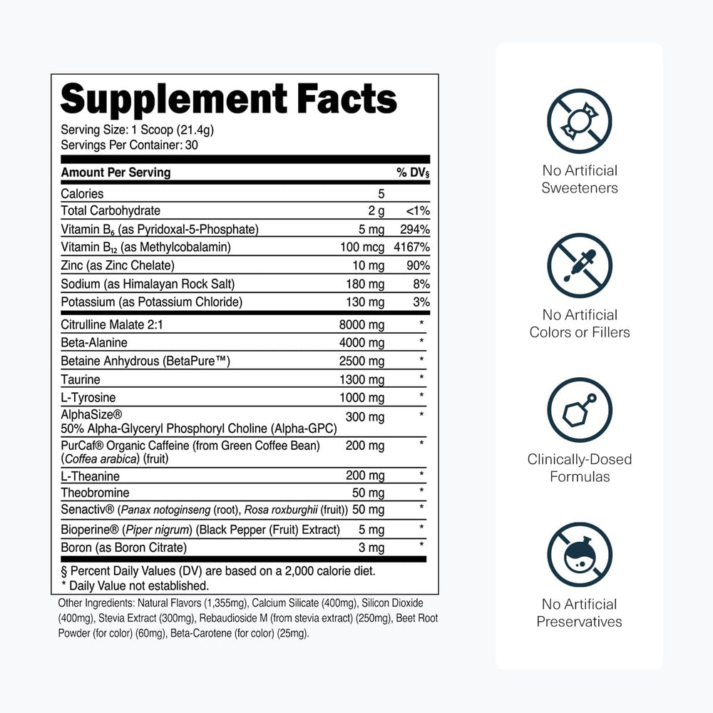 Label emphasizes full transparency and premium, artificial-free ingredients.