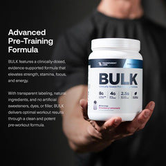 Transparent Labs Bulk Pre Workout shaker blending powder for a quick workout boost.