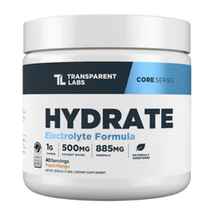 Transparent Labs Hydrate bottle pour shows quick hydration for workouts.