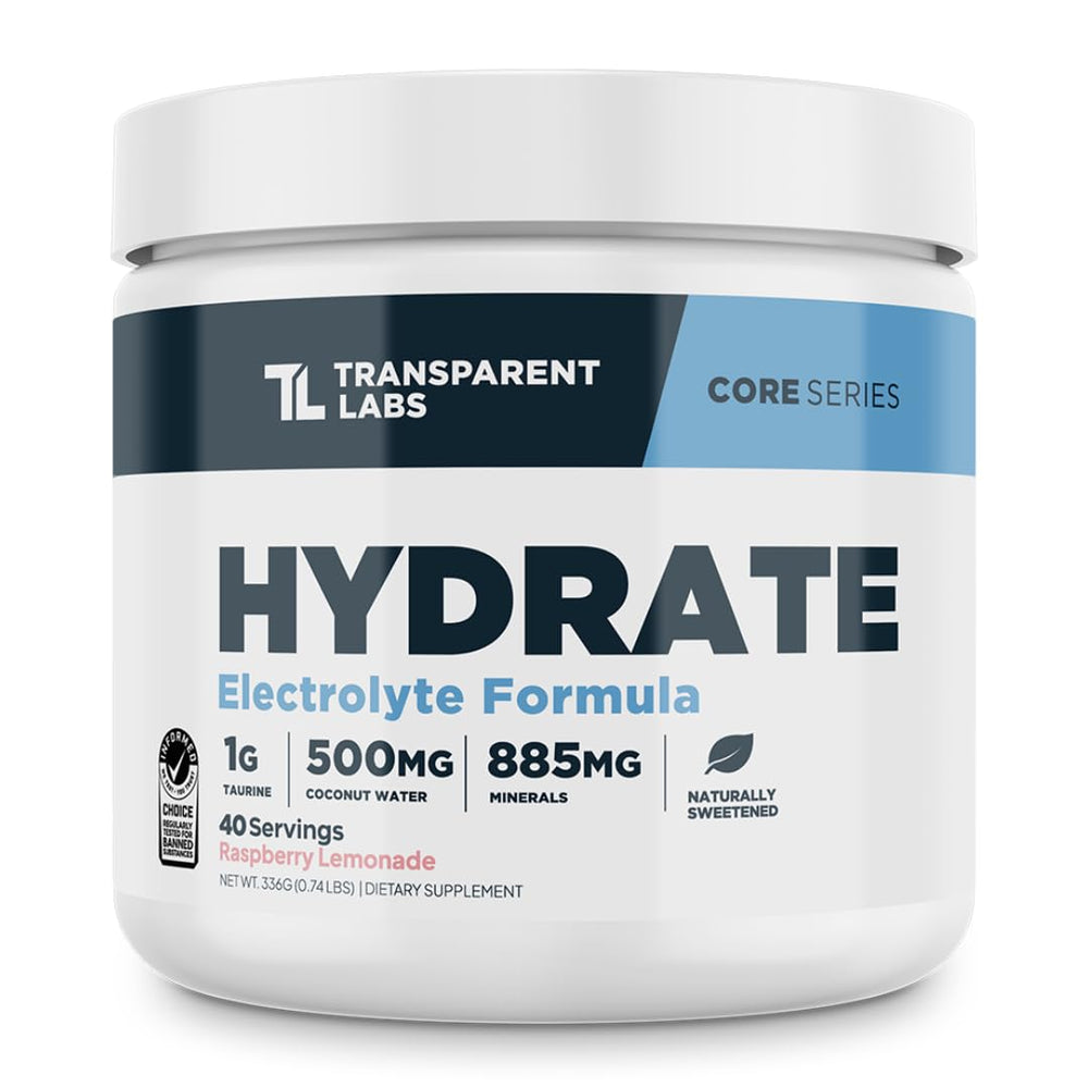 Transparent Labs Hydrate tub front view, ideal for daily training hydration.