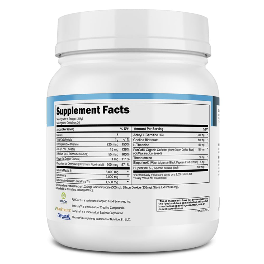 Transparent Labs Lean Pre-Workout chromium-picolinate-zinc visual references mineral support for body goals.