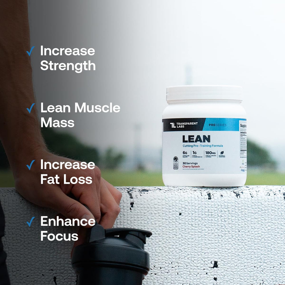 Transparent Labs Lean Pre-Workout purcaf caffeine visual highlights clean organic energy.