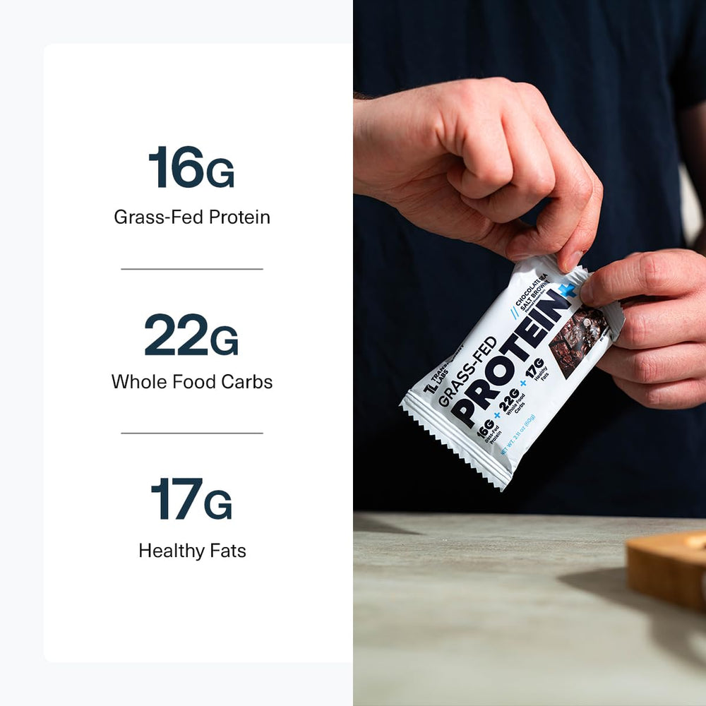 Transparent Labs Protein+ Bars on-the-go lifestyle scene suggests quick energy snack.