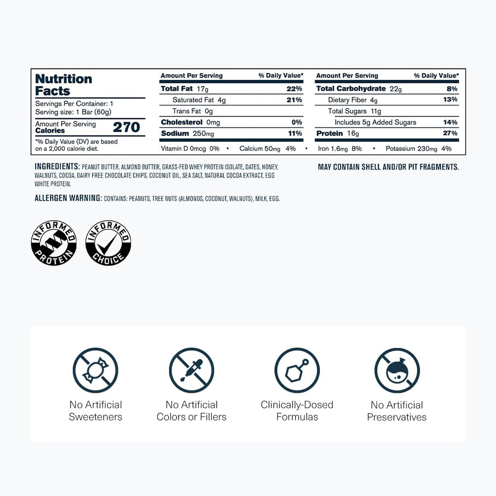Transparent Labs Protein+ Bars sea salt brownie bar cross-section reveals creamy nut butters.