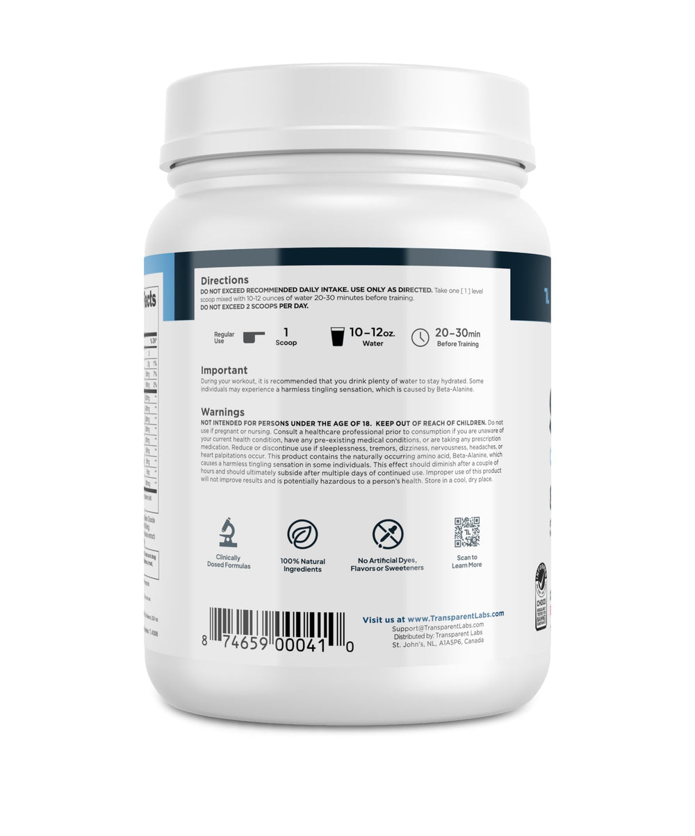 Transparent Labs Stim-Free ingredient panel highlighting dosed components
