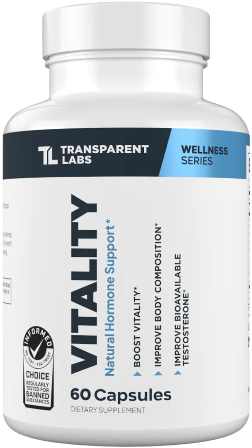 Transparent Labs Vitality bottle label highlighting the premium formula for daily vitality.