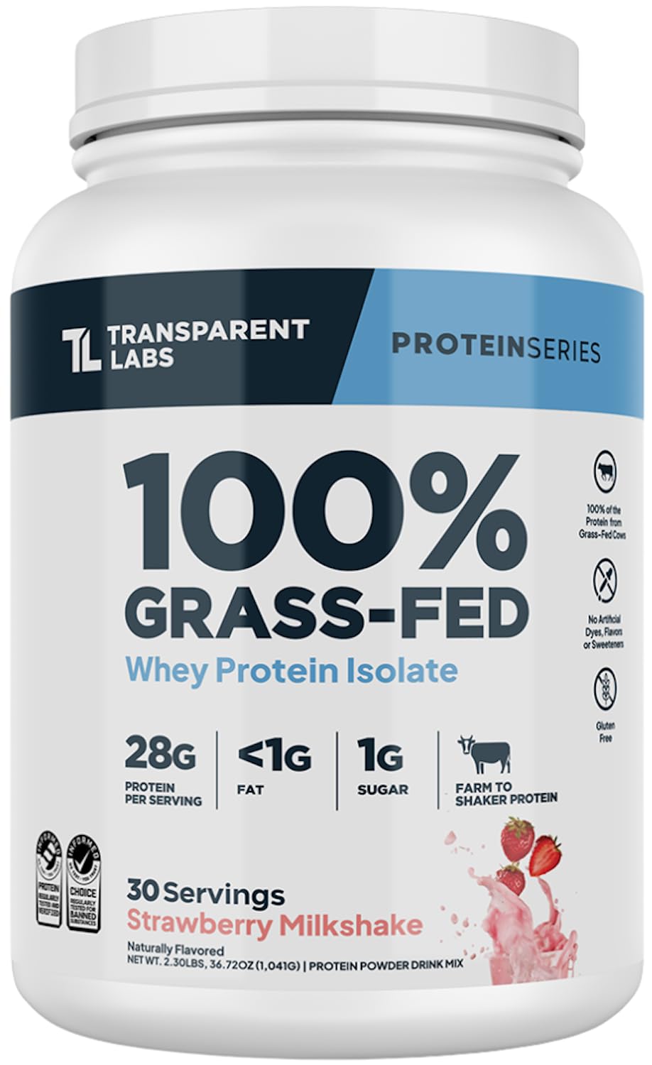 Transparent Labs Grass-Fed Whey Isolate label closeup shows clean ingredients and natural flavor.