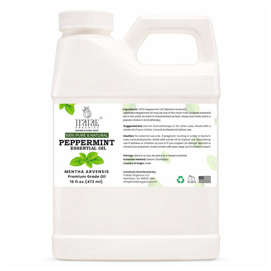 TRATAK ORGANICS Peppermint Oil bottle with dropper for precise dilution and use.