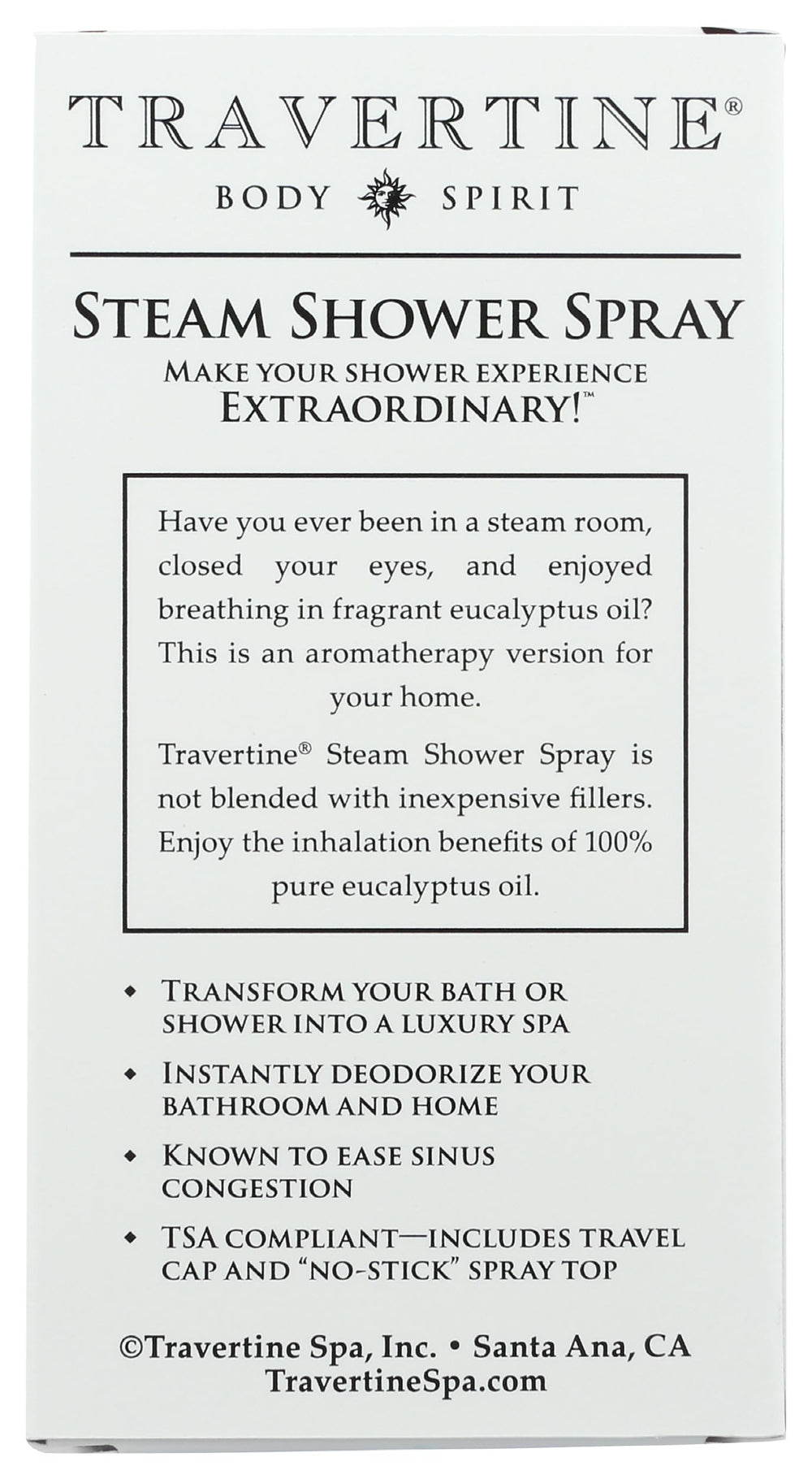 Travertine Spa Steam Shower Spray eucalyptus pour highlights a refreshing steam room moment.