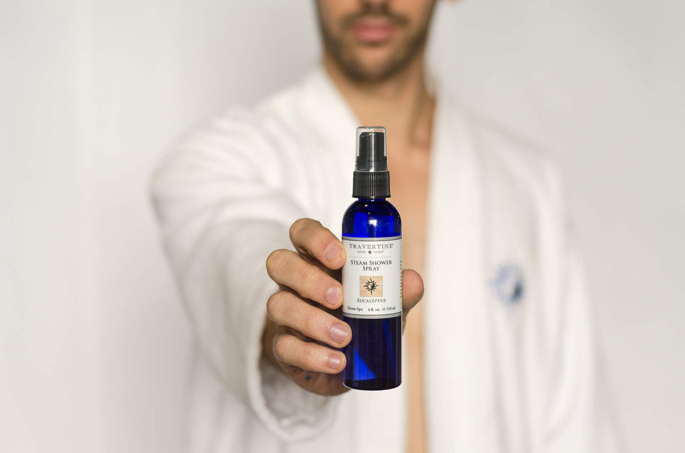 Travertine Spa Steam Shower Spray with travel cap for easy on-the-go use.