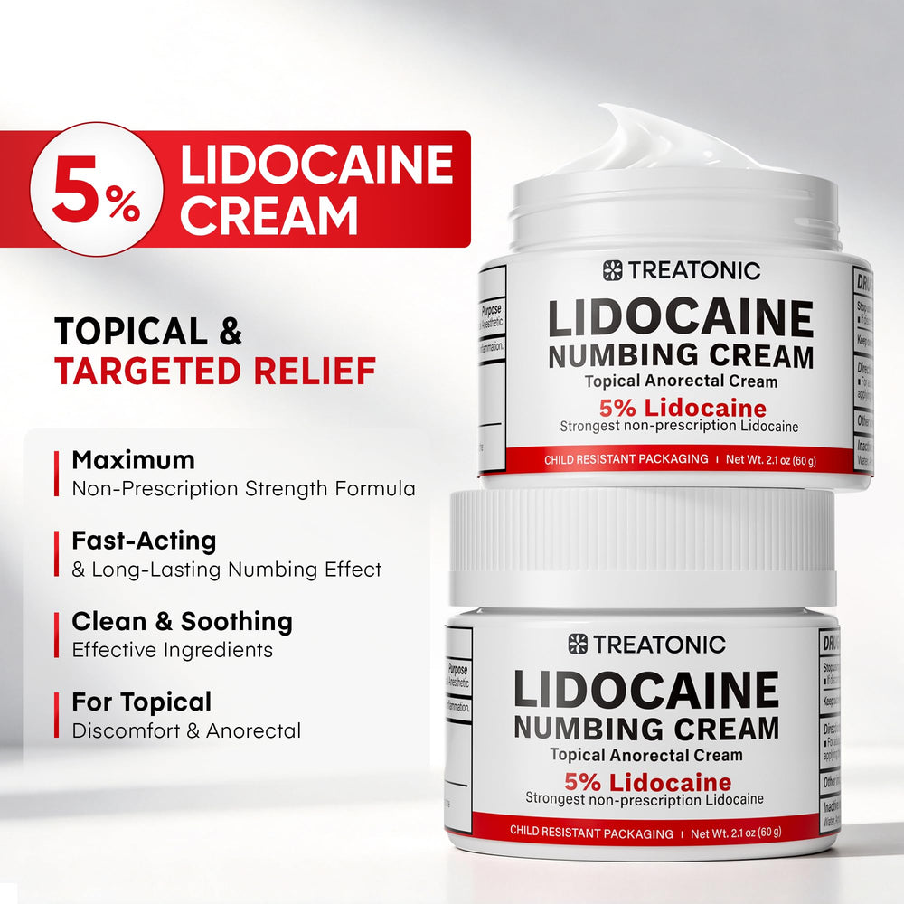 Treatonic five-percent lidocaine cream quick absorption demonstrates fast, easy application.