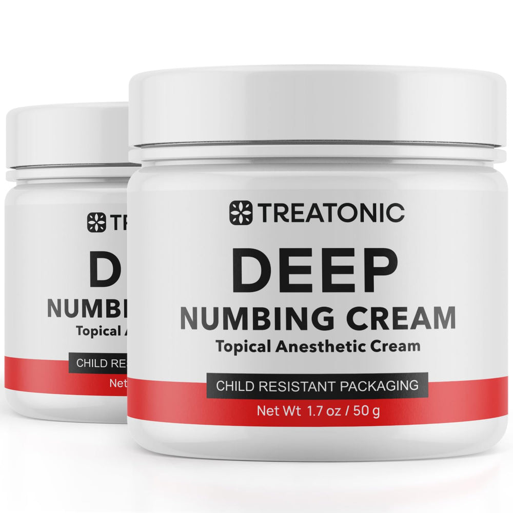 Treatonic maximum-strength numbing cream bottle for rapid temporary relief.