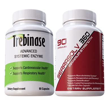 Trebinase bottle with Serrasolv 360, highlighting a potent enzyme blend for wellness support.