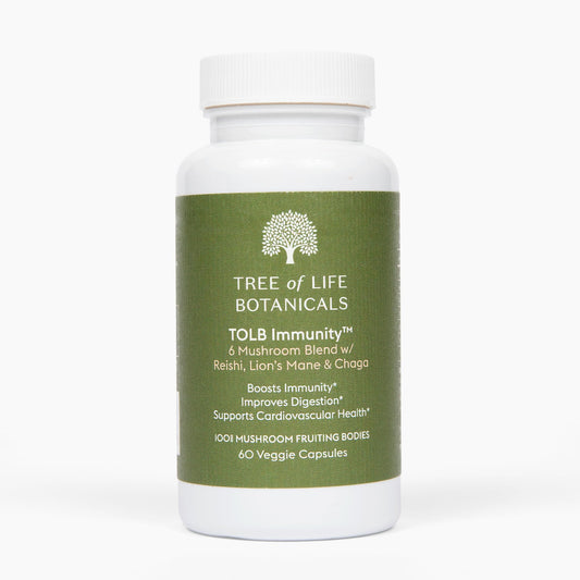 Tree of Life Botanicals Immunity Mushroom Complex bottle pour for daily immune support capsules