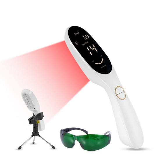 Trewf cold laser device front view with visible red and infrared light for home sessions