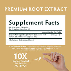 Label close-up showing standardized 5% withanolide content for reliable dosing