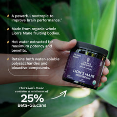TRIBE ORGANICS Lion’s Mane beta-glucans badge featured for standardized potency.