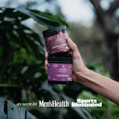 TRIBE ORGANICS Shatavari root and capsules arranged on tray.