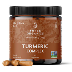 TRIBE ORGANICS turmeric curcumin capsule close-up highlighting joint support and absorption
