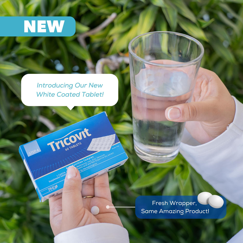 Tricovit tablets in hand demonstrating easy daily dosage.