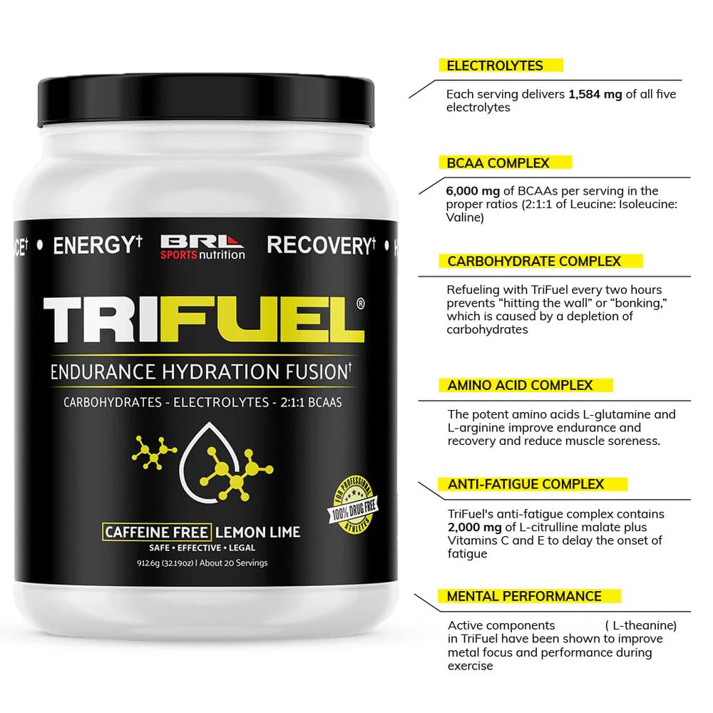 TriFuel Lemon Lime glass with drink presents a crisp, energizing flavor.