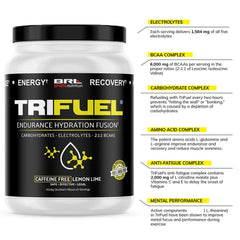 TriFuel Lemon Lime glass with drink presents a crisp, energizing flavor.
