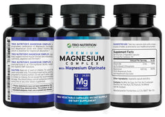 TRIO NUTRITION bottle label with allergen-free claims highlighted.
