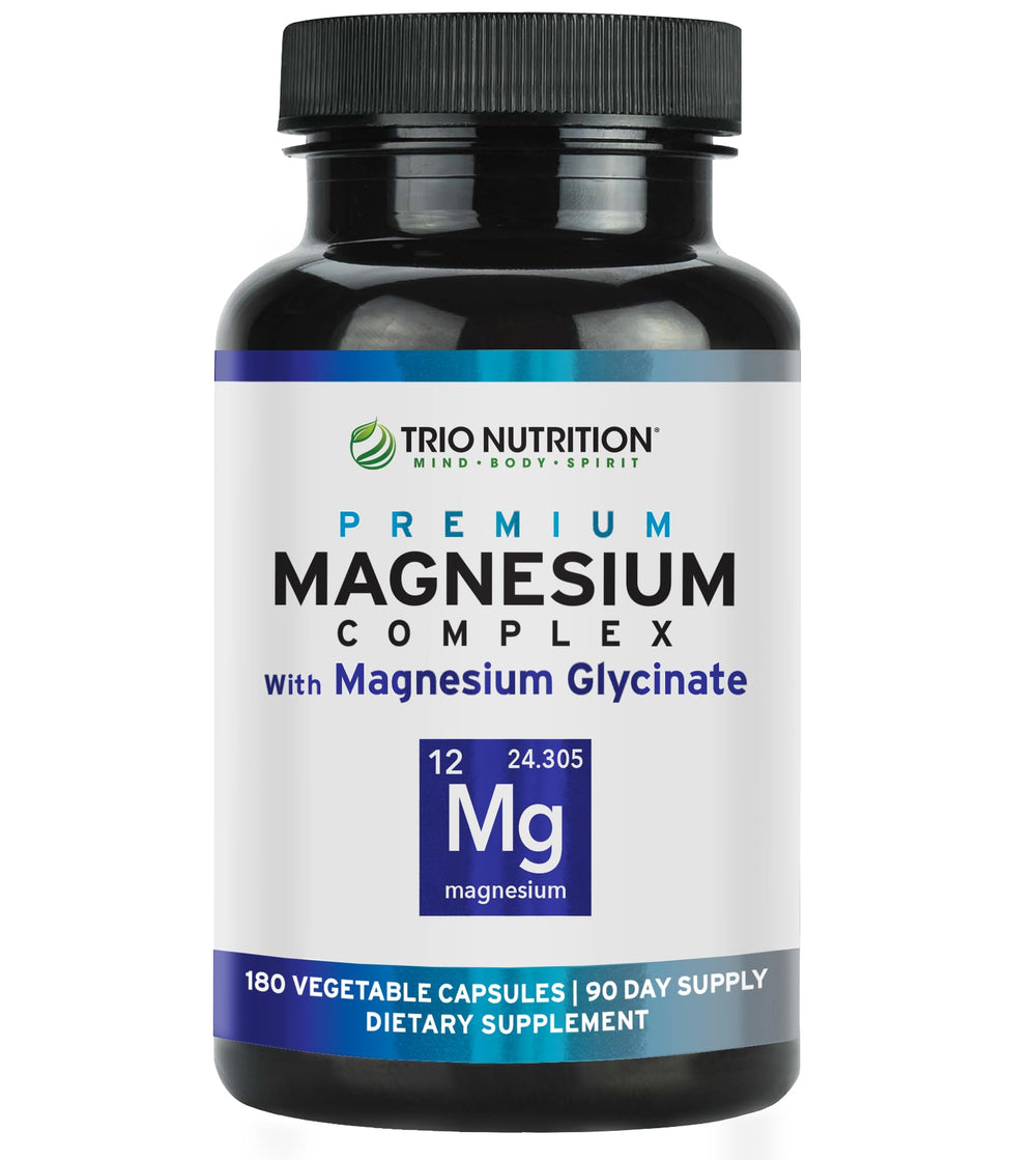 TRIO NUTRITION Magnesium Complex bottle with capsules for daily relaxation.