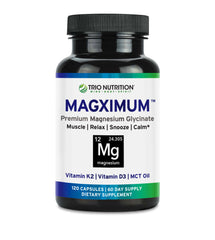 Trio Nutrition MagXimum bottle pour shows convenient, all-in-one support for relaxation and recovery.