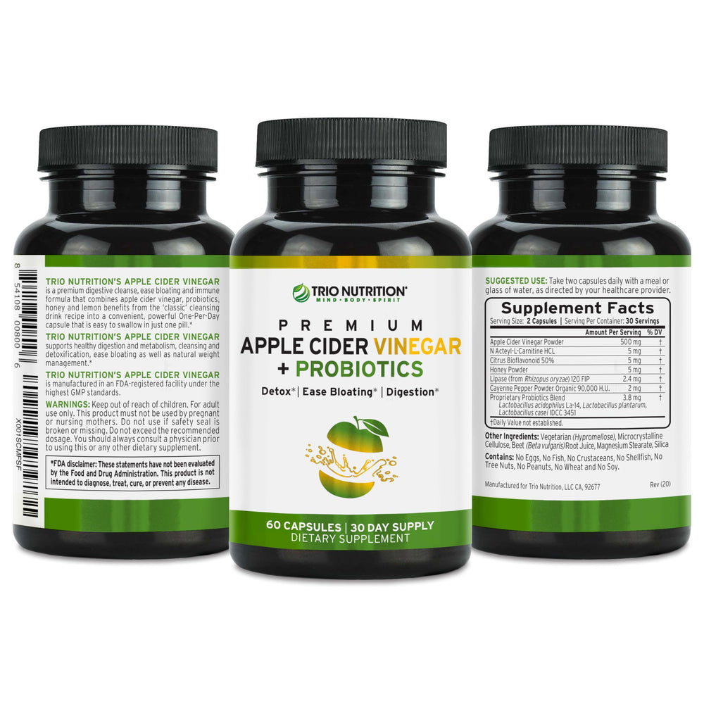 TRIO NUTRITION multi-strain probiotics capsules close-up for digestion