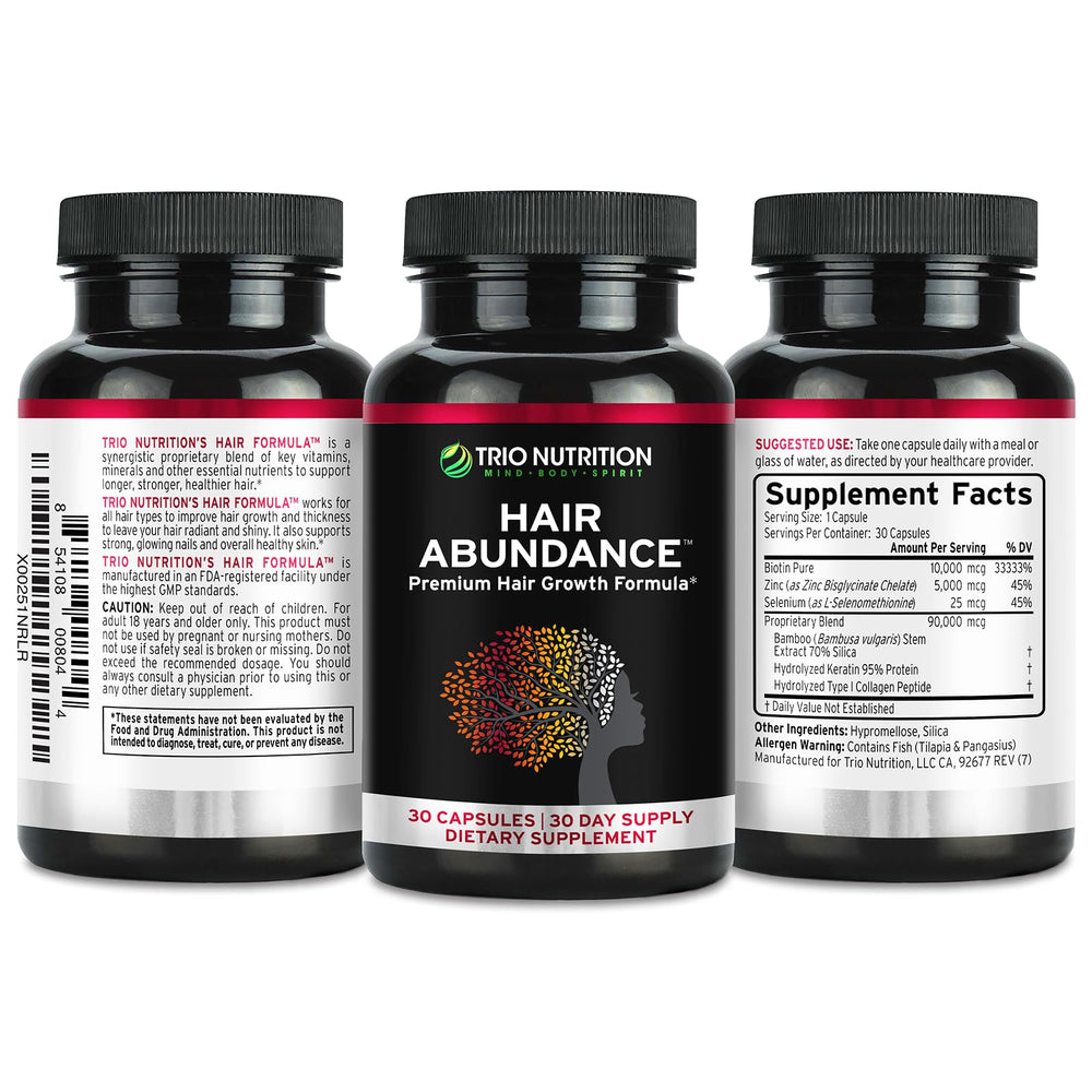 TRIO NUTRITION Hair Abundance glossy-hair visualization hinting at shinier, fuller strands.
