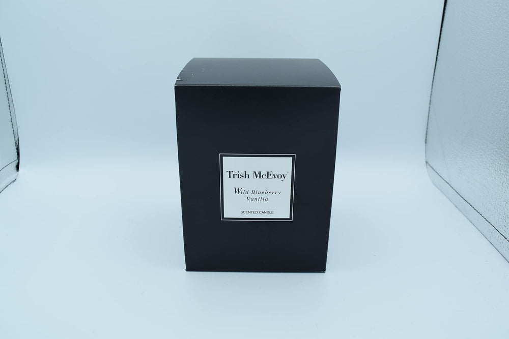 Trish McEvoy Wild Blueberry Vanilla candle with soy wax for clean-burning performance.