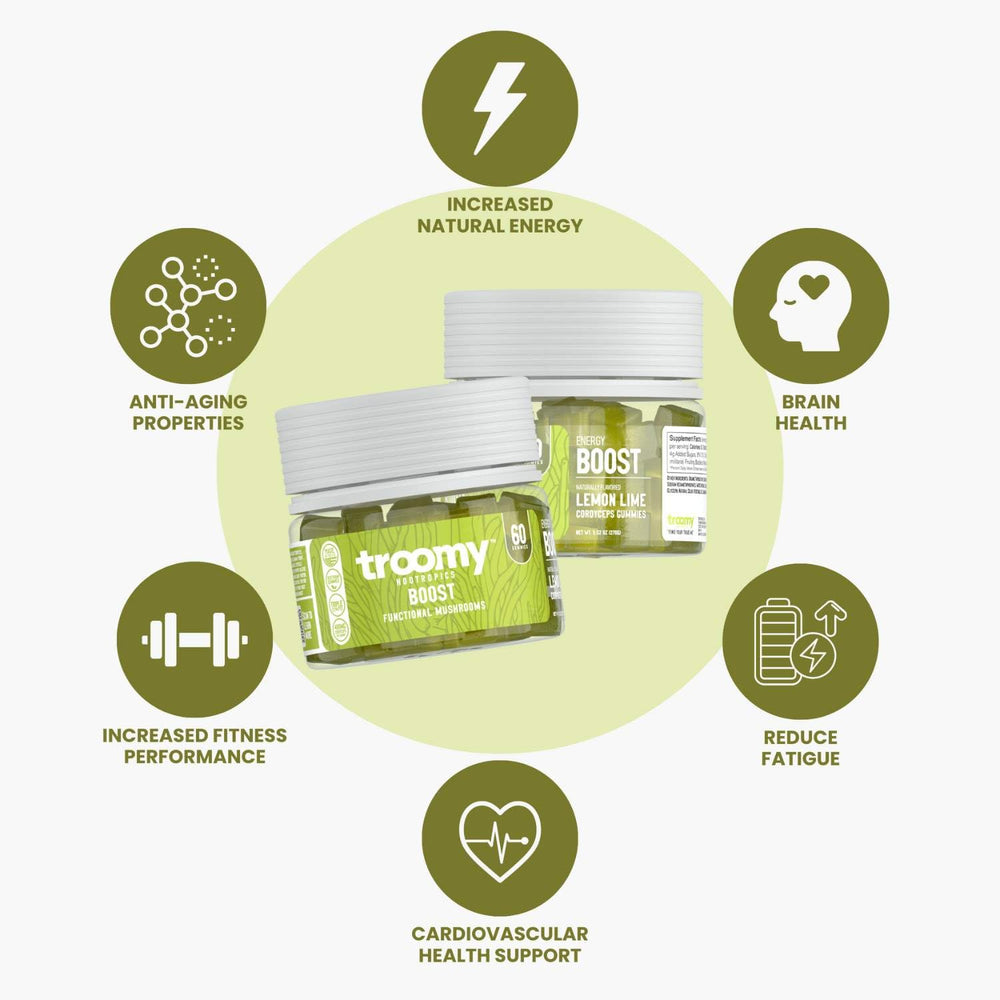 Troomy Boost Cordyceps gummies Lemon Lime, easy-to-take citrus treat for focus moments