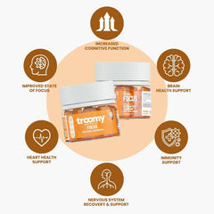 Troomy Lions Mane focus gummies passionfruit flavor offering a tasty mental boost.