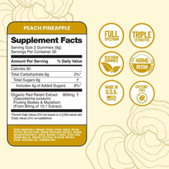 Troomy Reishi Calm gummies gluten-free and vegetarian-friendly label on packaging.