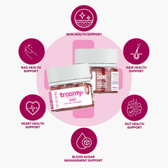 Gummies in pomegranate white peach flavor from Troomy Shine for beauty support.