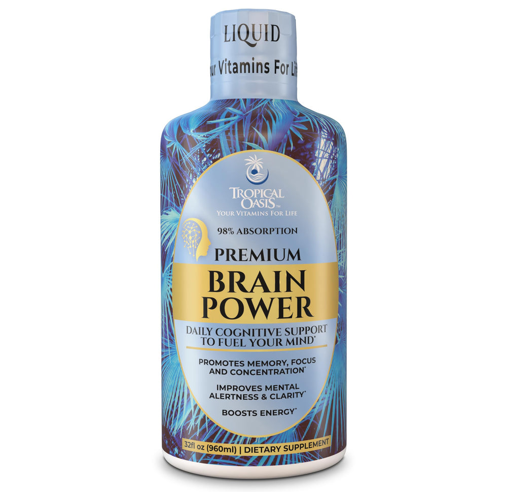 Tropical Oasis Brain Power bottle pour demonstrates quick absorption for rapid use.