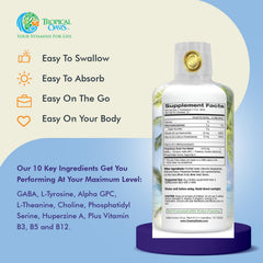 Tropical Oasis Brain Power packaging front signals USA-made GMP quality.