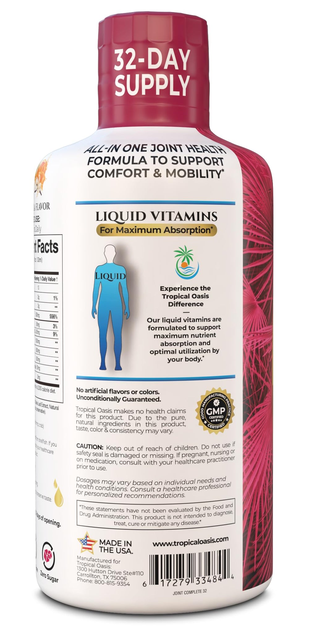 Tropical Oasis Joint Complete front view shows 32 oz bottle for 32 servings
