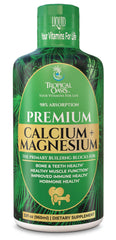 Tropical Oasis Liquid Calcium Magnesium bottle ready for daily bone health support.