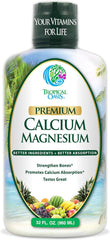 Tropical Oasis liquid calcium magnesium citrate bottle for bone-friendly nutrition.