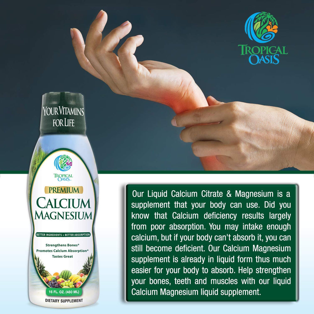 Tropical Oasis Liquid Calcium Magnesium drops close-up for easy absorption