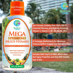 Morning routine setup with Mega Premium bottle on counter.